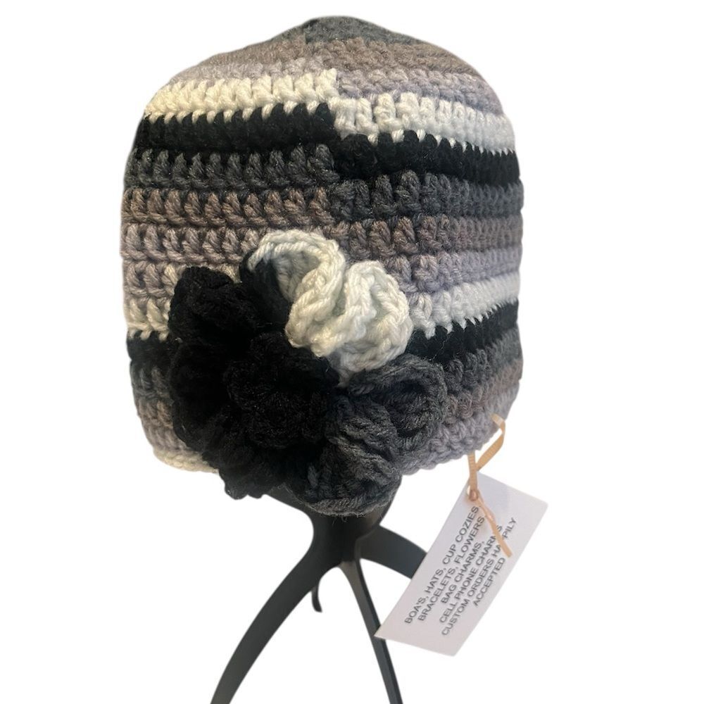 NWT Angela’s Designs multi grey striped one of a kind hand crocheted hat